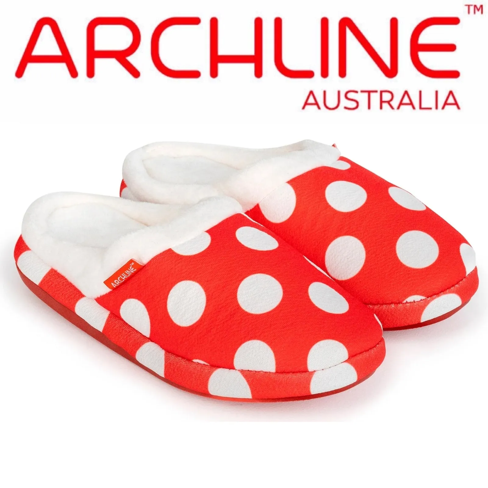 ARCHLINE Orthotic Slippers Slip On Scuffs Pain Relief Moccasins - Red Polka Dot - EUR 43 (Womens US 12)