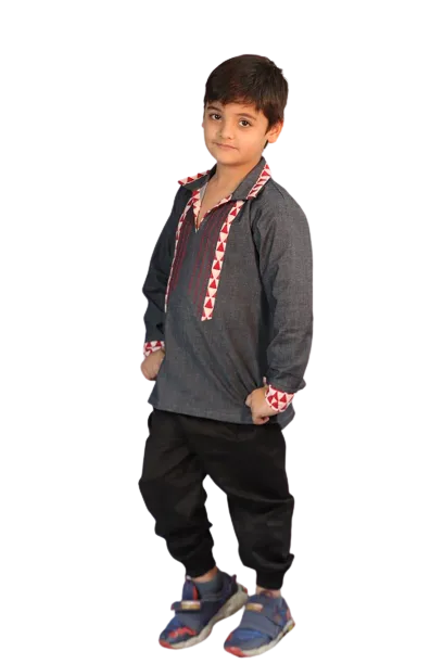 Basic Blue Cotton Laycra Denim Designer Full Shirt For Boys