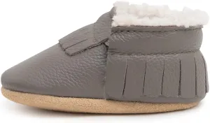BirdRock Baby Sherpa Moccasins - Cozy, Genuine Leather Winter Shoes for Boys and Girls