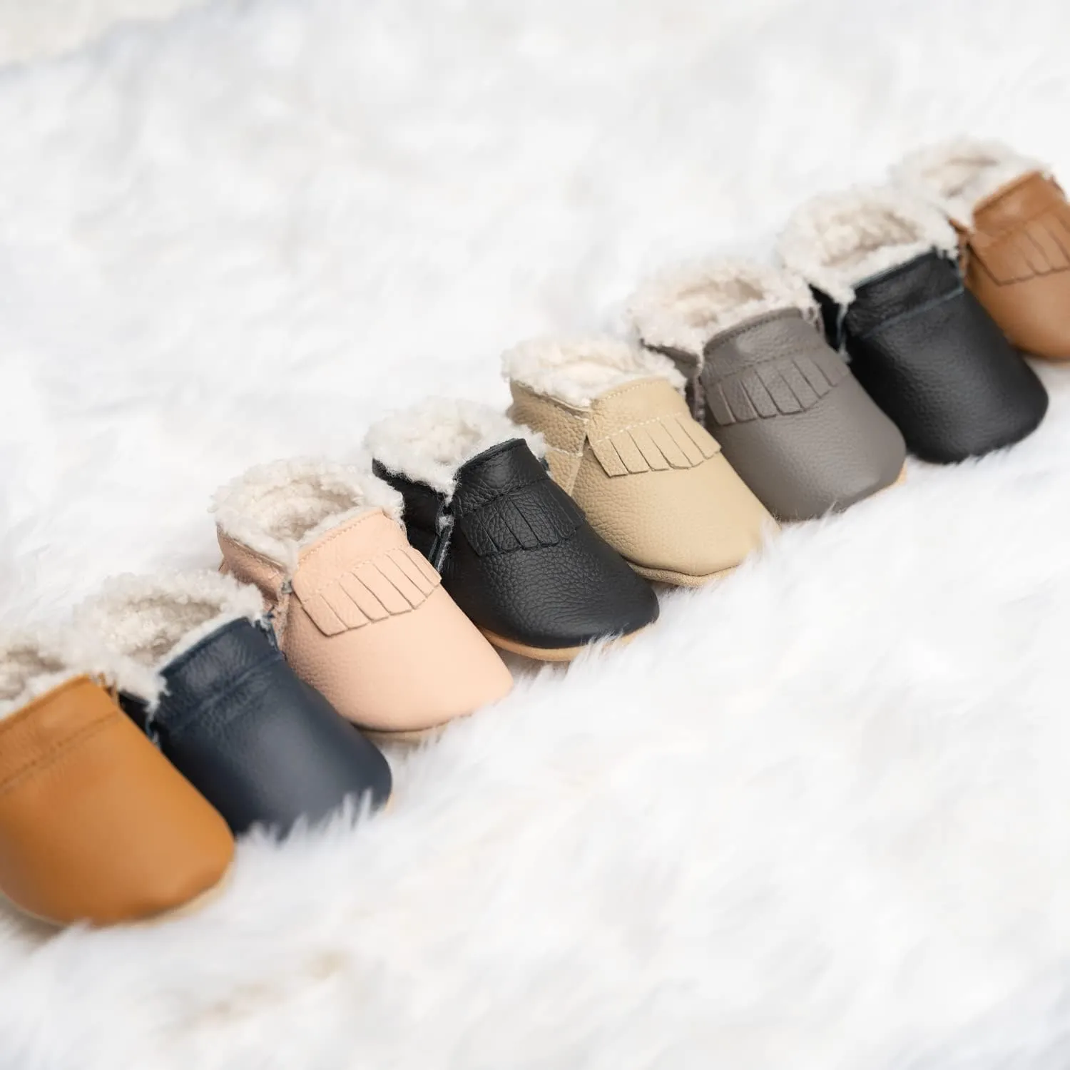BirdRock Baby Sherpa Moccasins - Cozy, Genuine Leather Winter Shoes for Boys and Girls