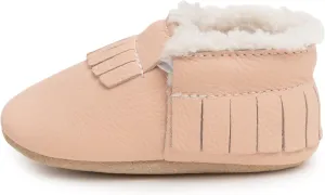 BirdRock Baby Sherpa Moccasins - Cozy, Genuine Leather Winter Shoes for Boys and Girls