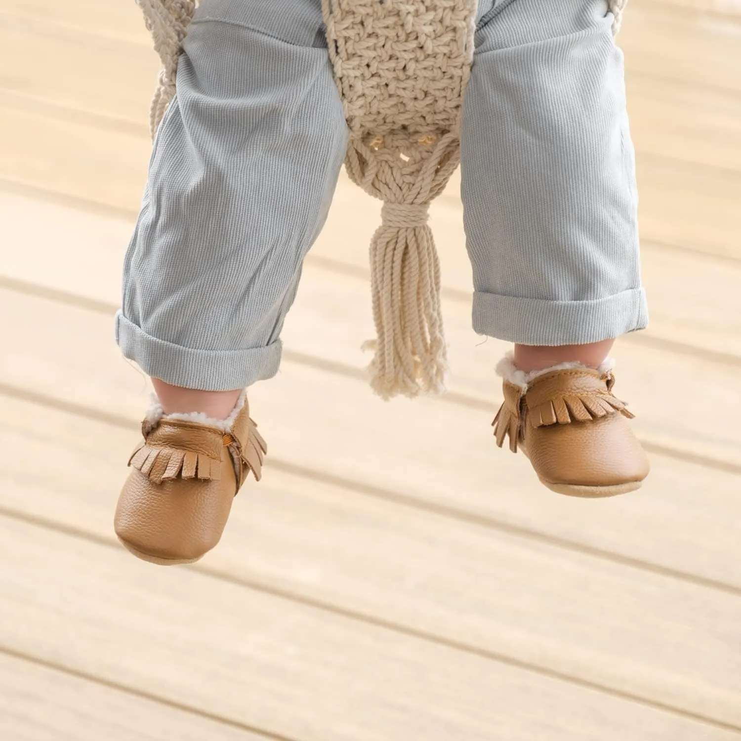 BirdRock Baby Sherpa Moccasins - Cozy, Genuine Leather Winter Shoes for Boys and Girls