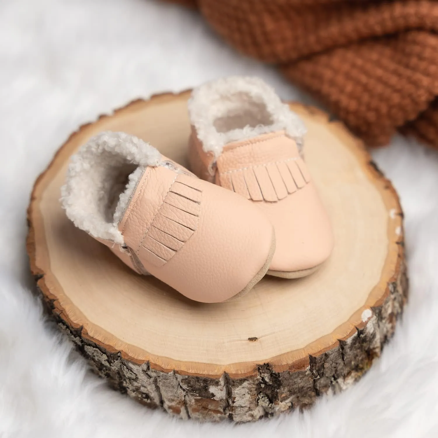 BirdRock Baby Sherpa Moccasins - Cozy, Genuine Leather Winter Shoes for Boys and Girls