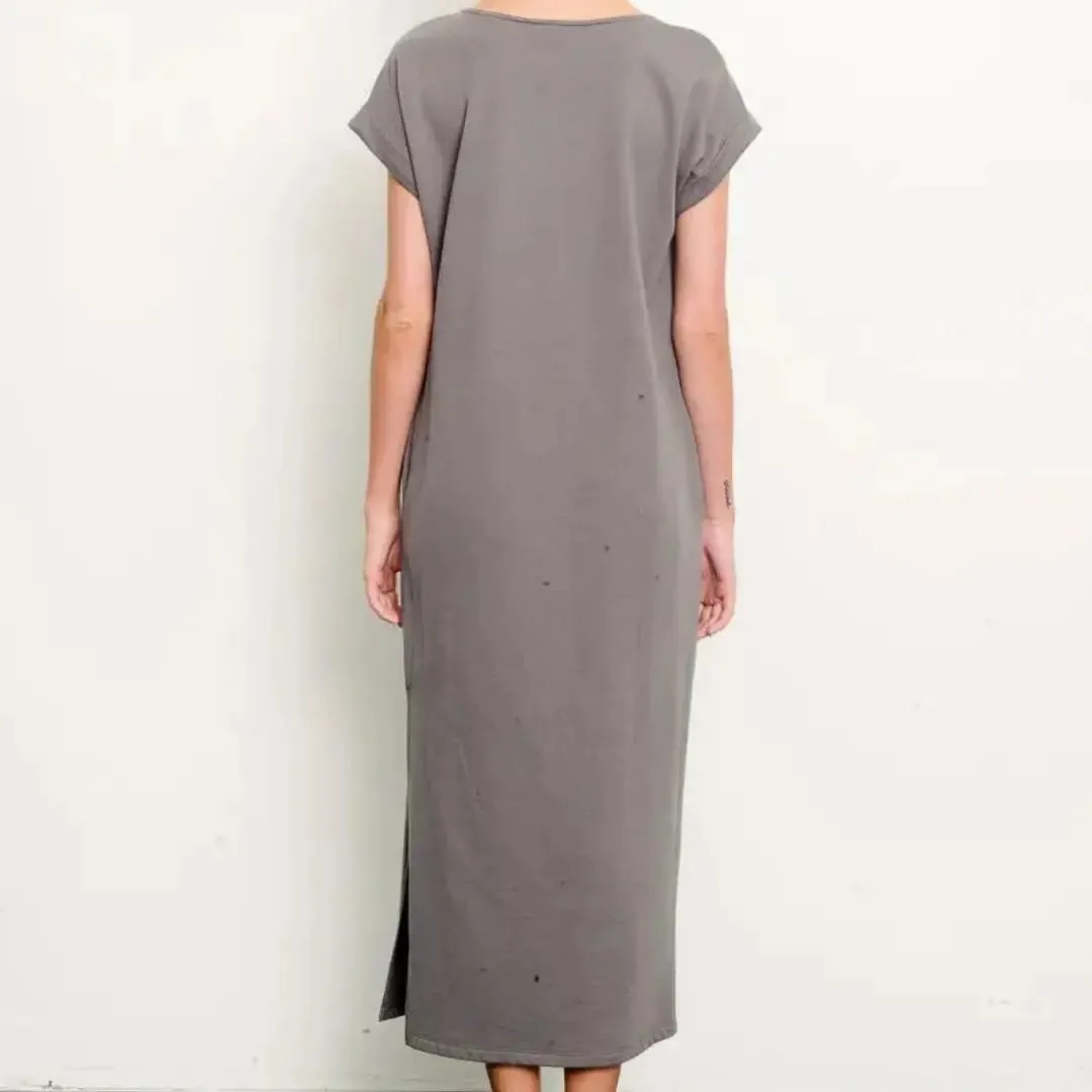 Brushed Organic Hemp Side Slit Dress - Dull Grey
