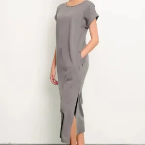 Brushed Organic Hemp Side Slit Dress - Dull Grey