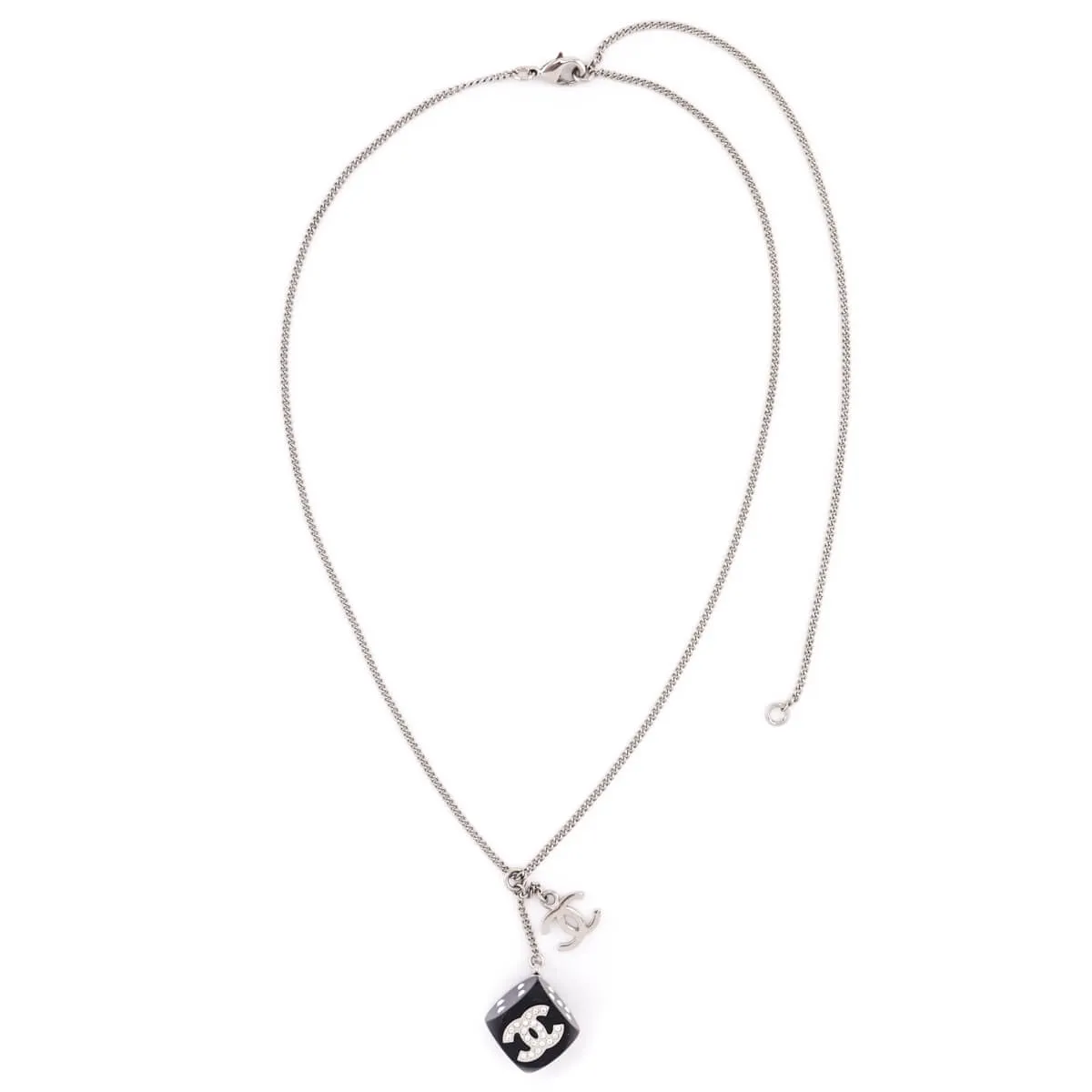 Chanel Silver & Black Crystal CC Dice Pendant Necklace