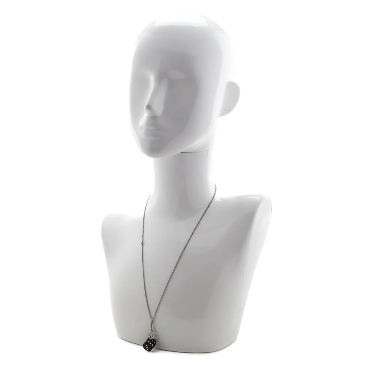 Chanel Silver & Black Crystal CC Dice Pendant Necklace