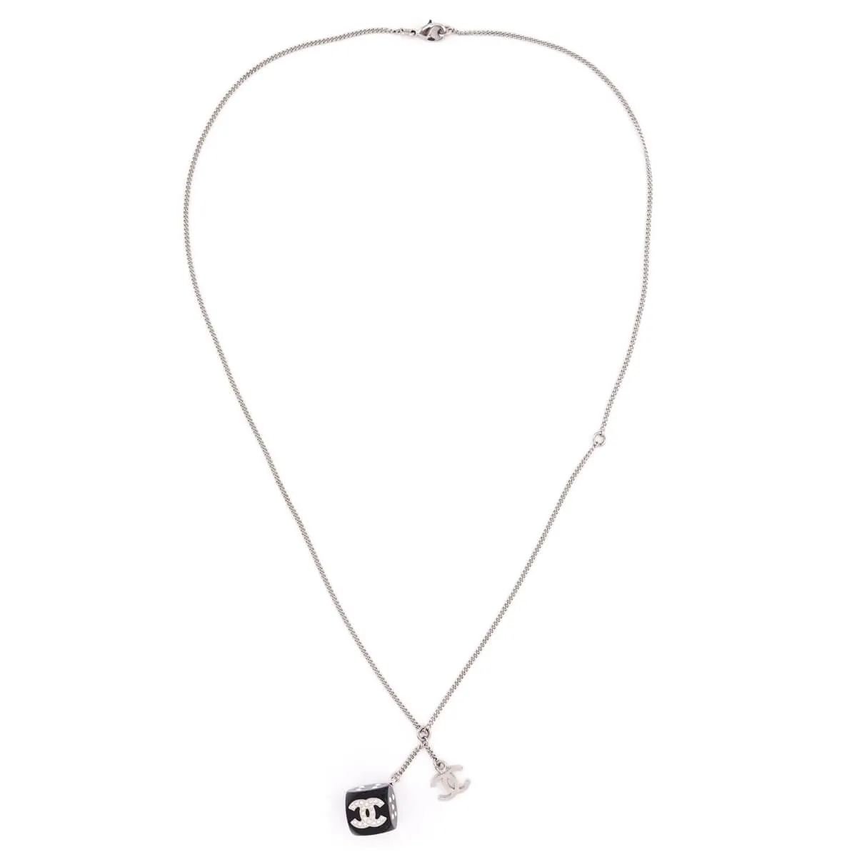 Chanel Silver & Black Crystal CC Dice Pendant Necklace