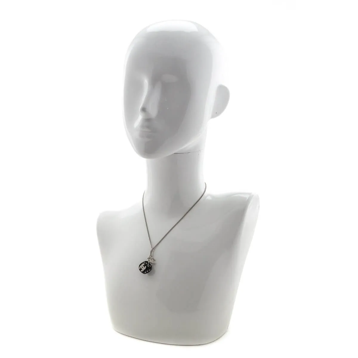 Chanel Silver & Black Crystal CC Dice Pendant Necklace