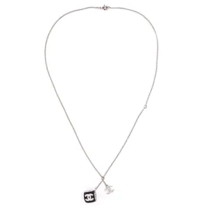 Chanel Silver & Black Crystal CC Dice Pendant Necklace