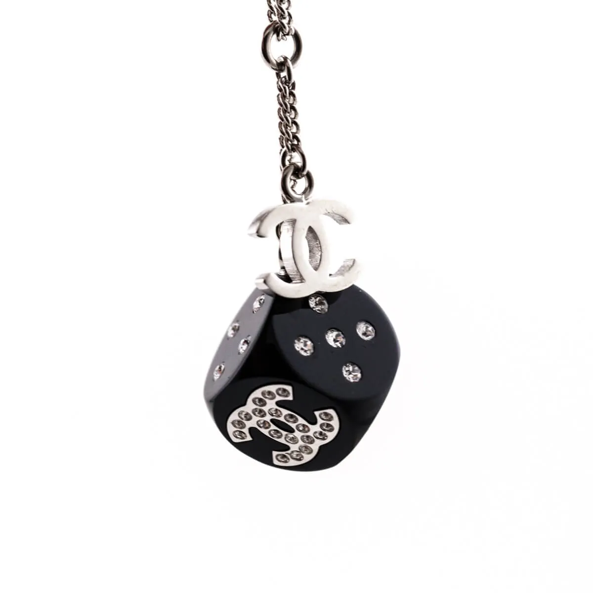 Chanel Silver & Black Crystal CC Dice Pendant Necklace