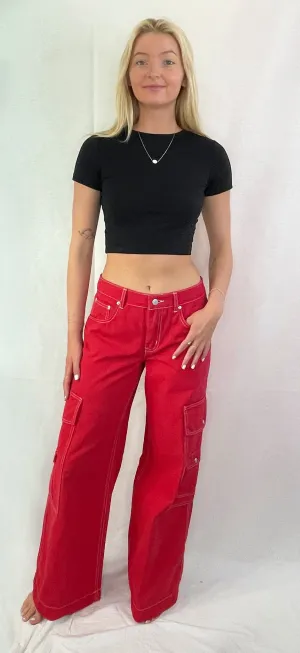 Colorful Display Low Rise Cargo Pants