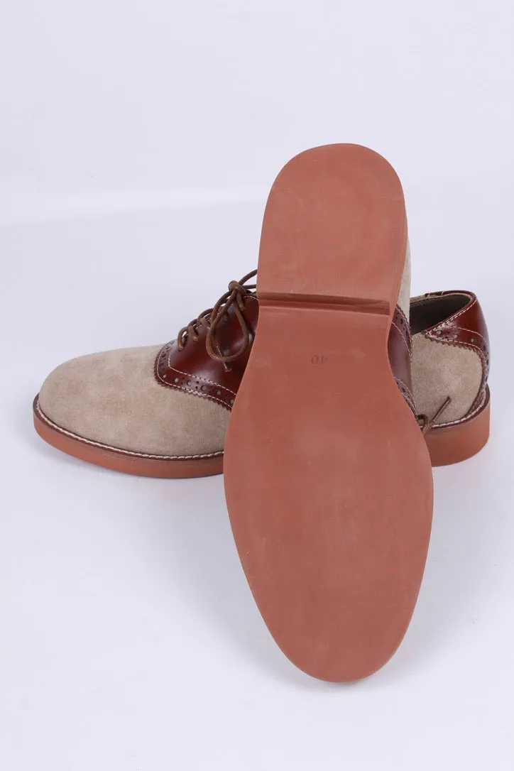 Dame 1950'er oxford snøresko i læder og ruskind. Cognac / sand - Elliot.
