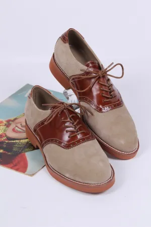 Dame 1950'er oxford snøresko i læder og ruskind. Cognac / sand - Elliot.