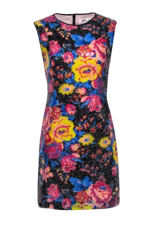 Diane von Furstenberg - Black w/ Multicolor Floral Sequin Sheath Dress Sz 8