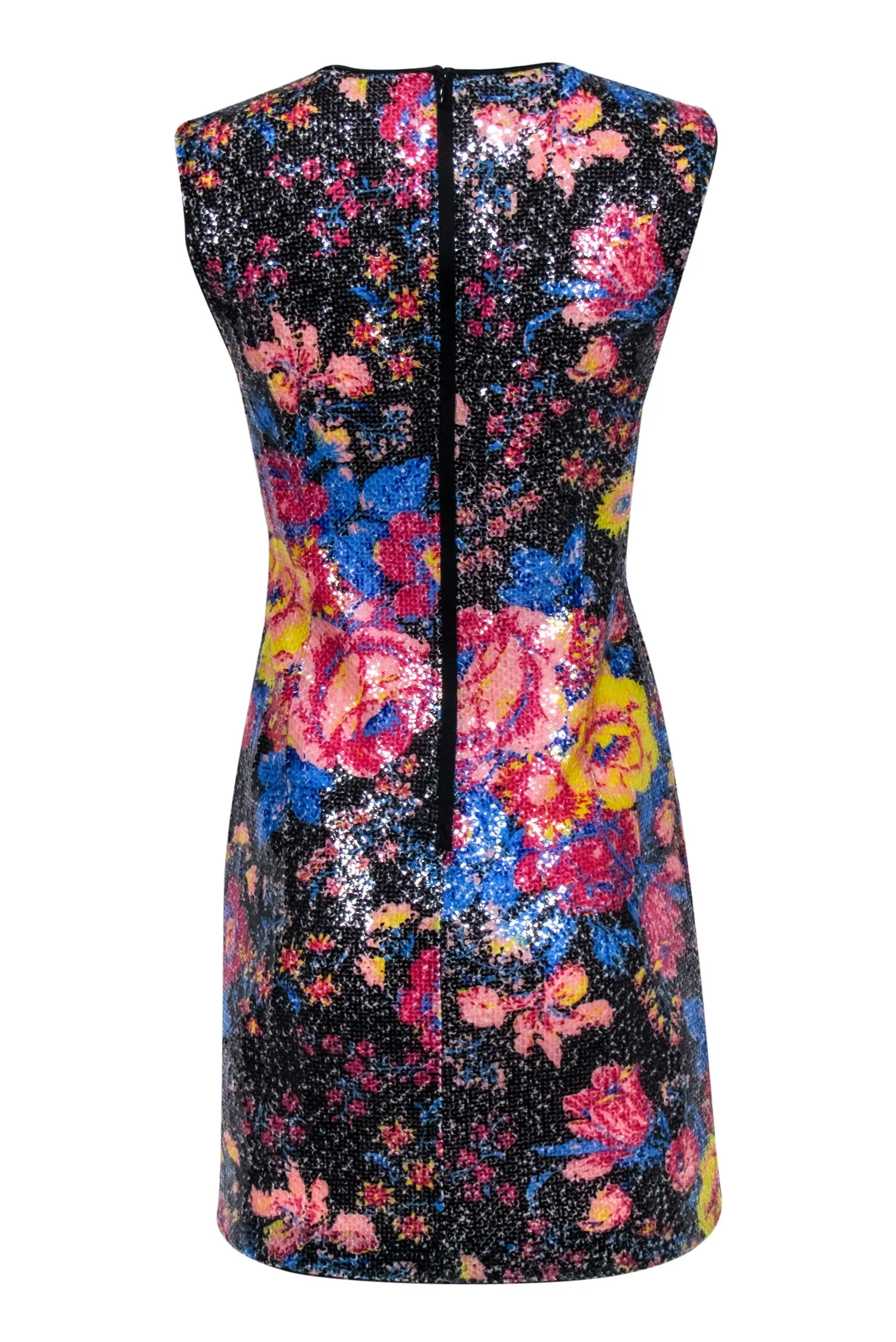 Diane von Furstenberg - Black w/ Multicolor Floral Sequin Sheath Dress Sz 8