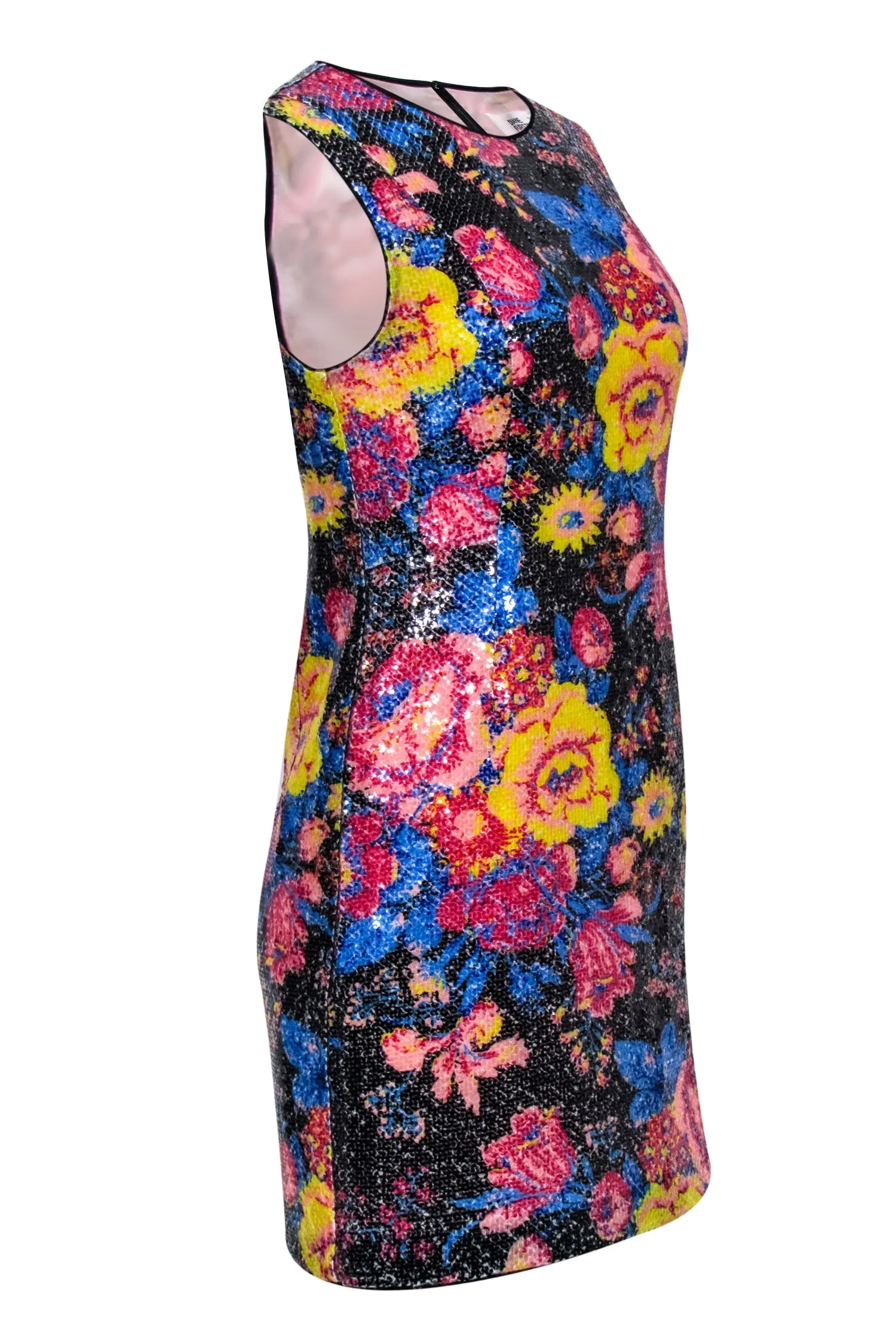 Diane von Furstenberg - Black w/ Multicolor Floral Sequin Sheath Dress Sz 8