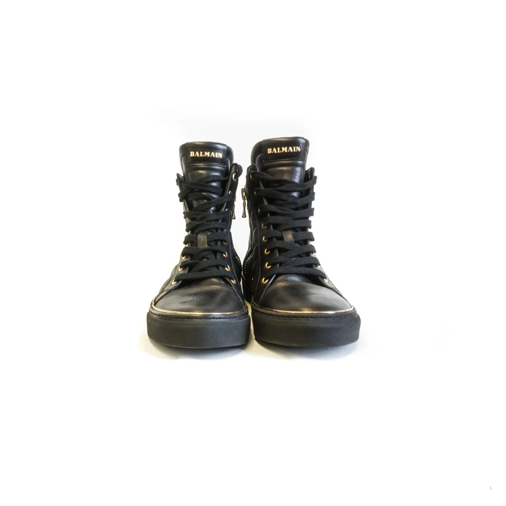 High Top Sneakers with Side Zipper Black and Gold