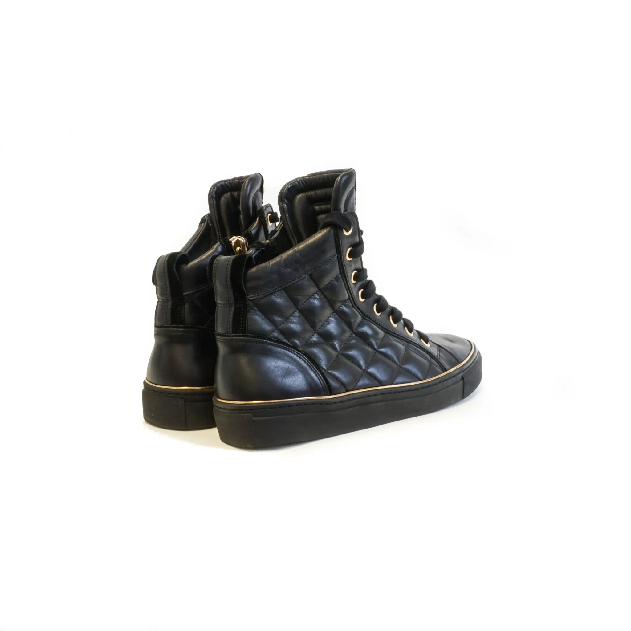 High Top Sneakers with Side Zipper Black and Gold