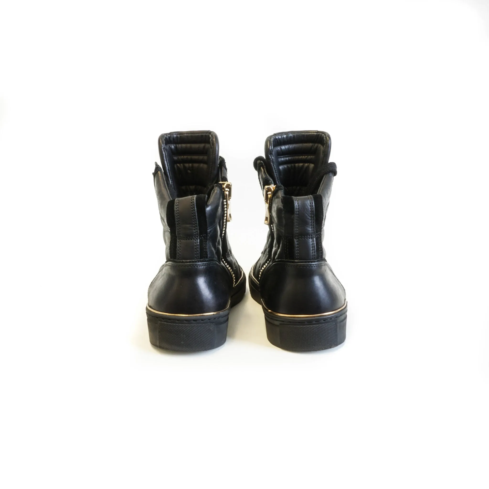 High Top Sneakers with Side Zipper Black and Gold