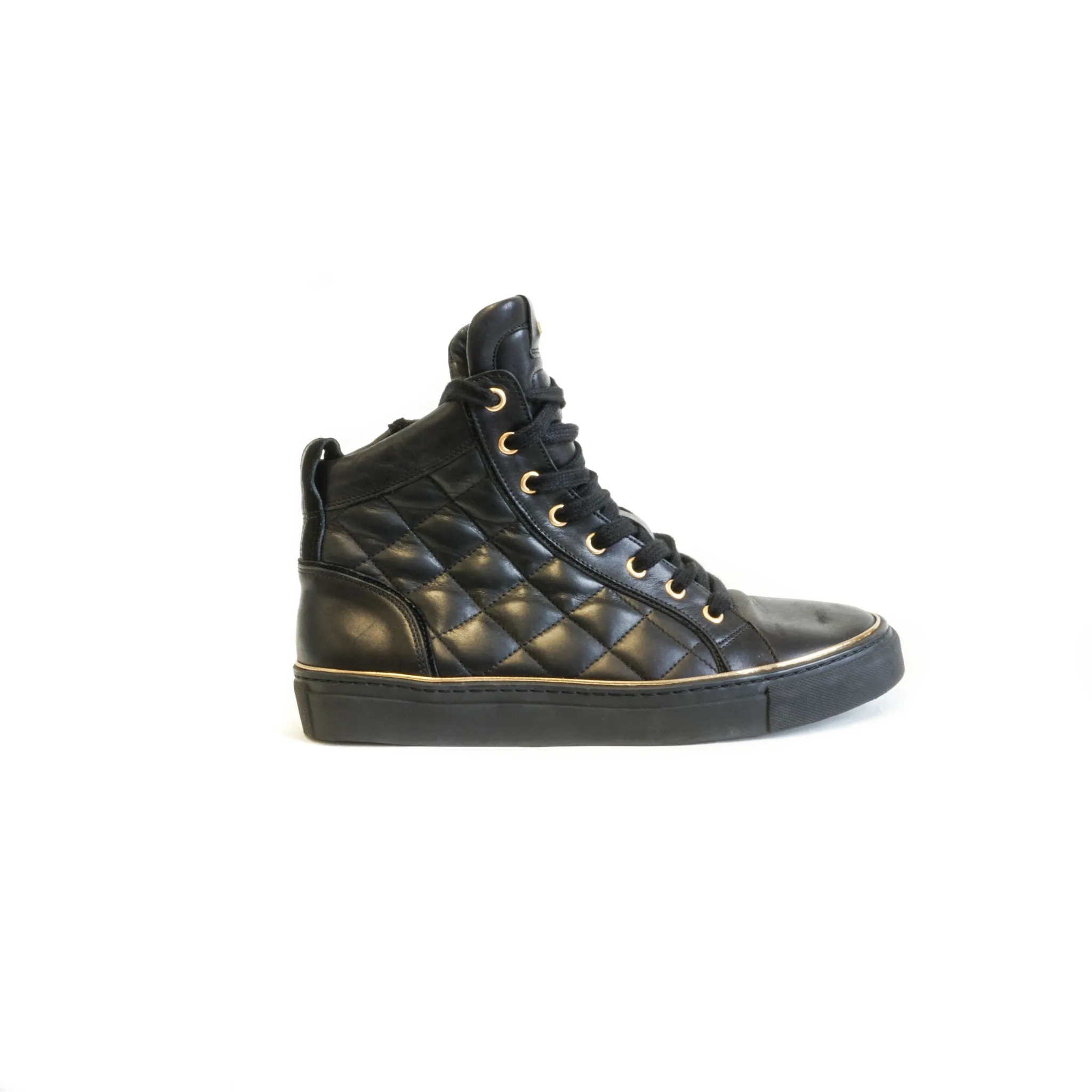 High Top Sneakers with Side Zipper Black and Gold