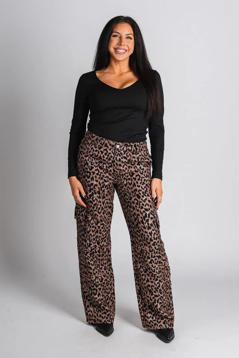 Leopard cargo jeans brown/black