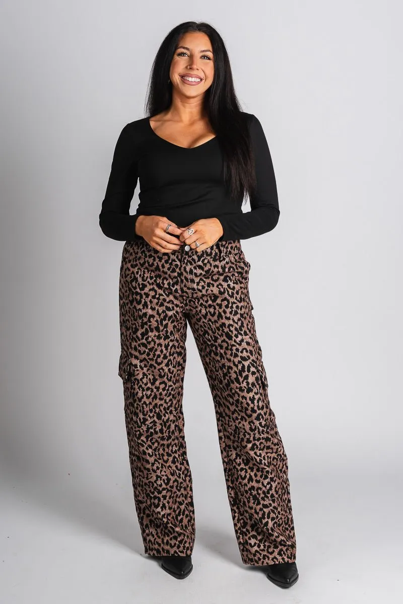 Leopard cargo jeans brown/black