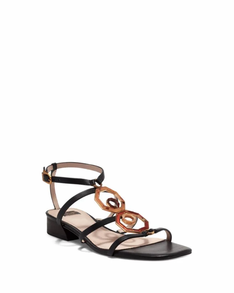 Louise Et Cie Eissa Black Modernist Octagonal Embellished Square Open Toe Sandals