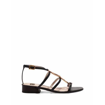 Louise Et Cie Eissa Black Modernist Octagonal Embellished Square Open Toe Sandals