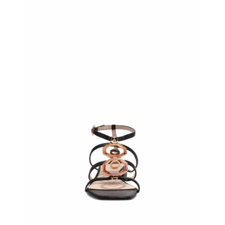 Louise Et Cie Eissa Black Modernist Octagonal Embellished Square Open Toe Sandals