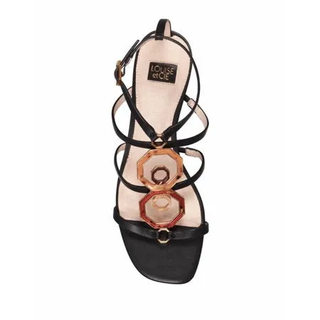 Louise Et Cie Eissa Black Modernist Octagonal Embellished Square Open Toe Sandals