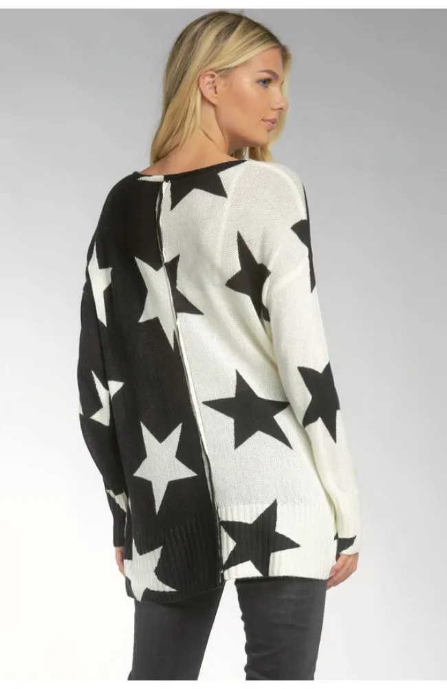 Oversized V Neck Sweater with Stars