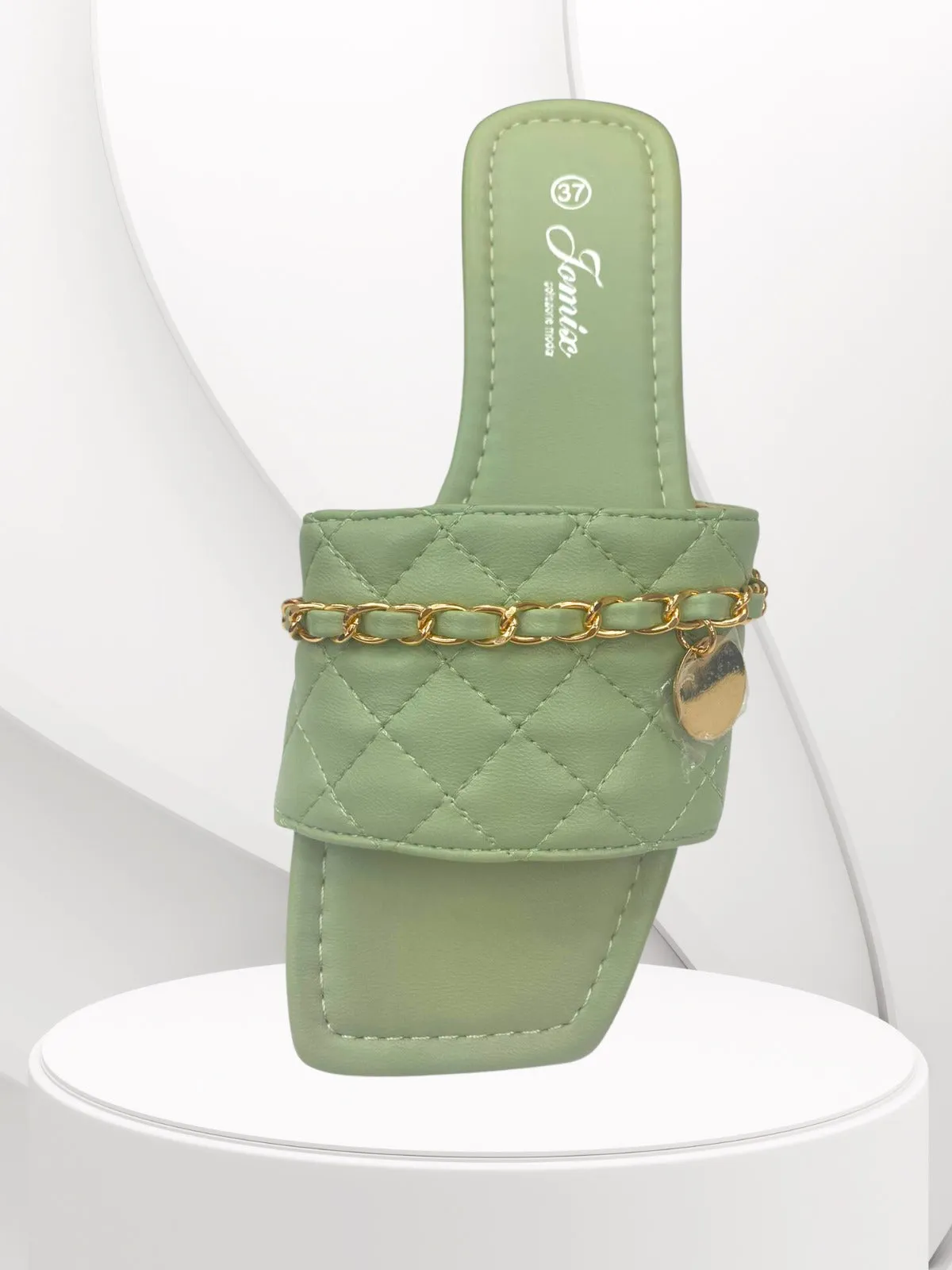 Pastel Summer Green Satin Chain Detailed Sliders