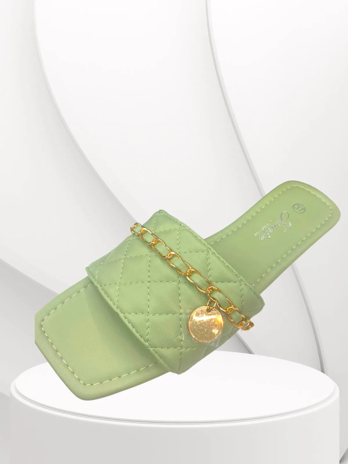 Pastel Summer Green Satin Chain Detailed Sliders