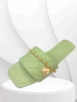 Pastel Summer Green Satin Chain Detailed Sliders
