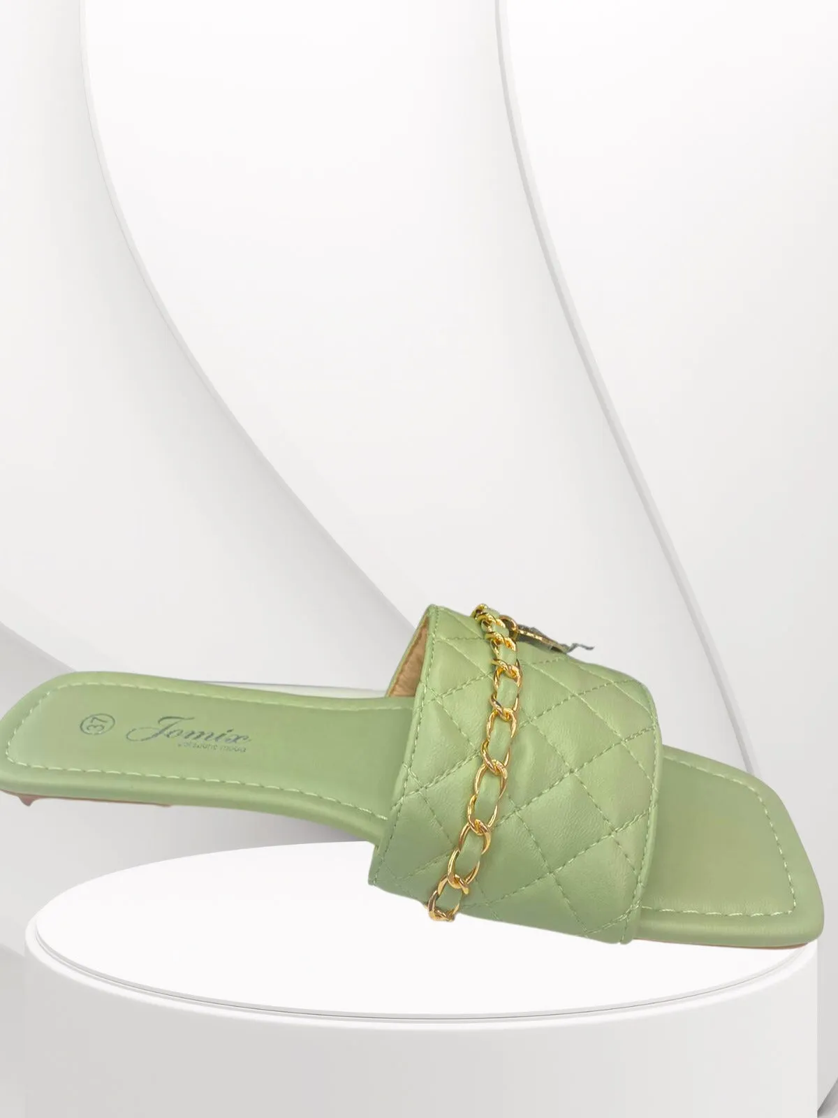 Pastel Summer Green Satin Chain Detailed Sliders