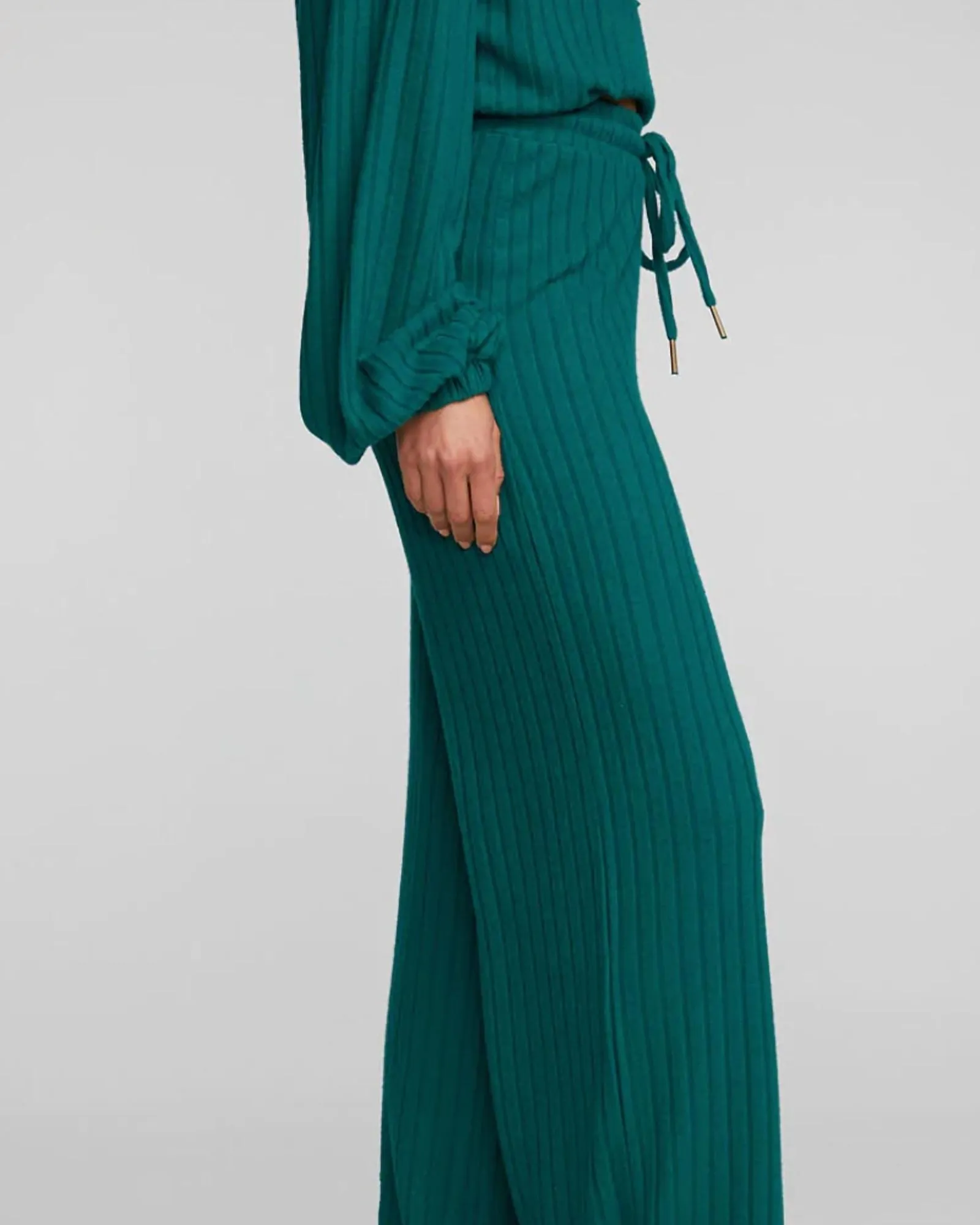 Ribbed Knit Blouson Hem Joggers in Emerald | Emerald