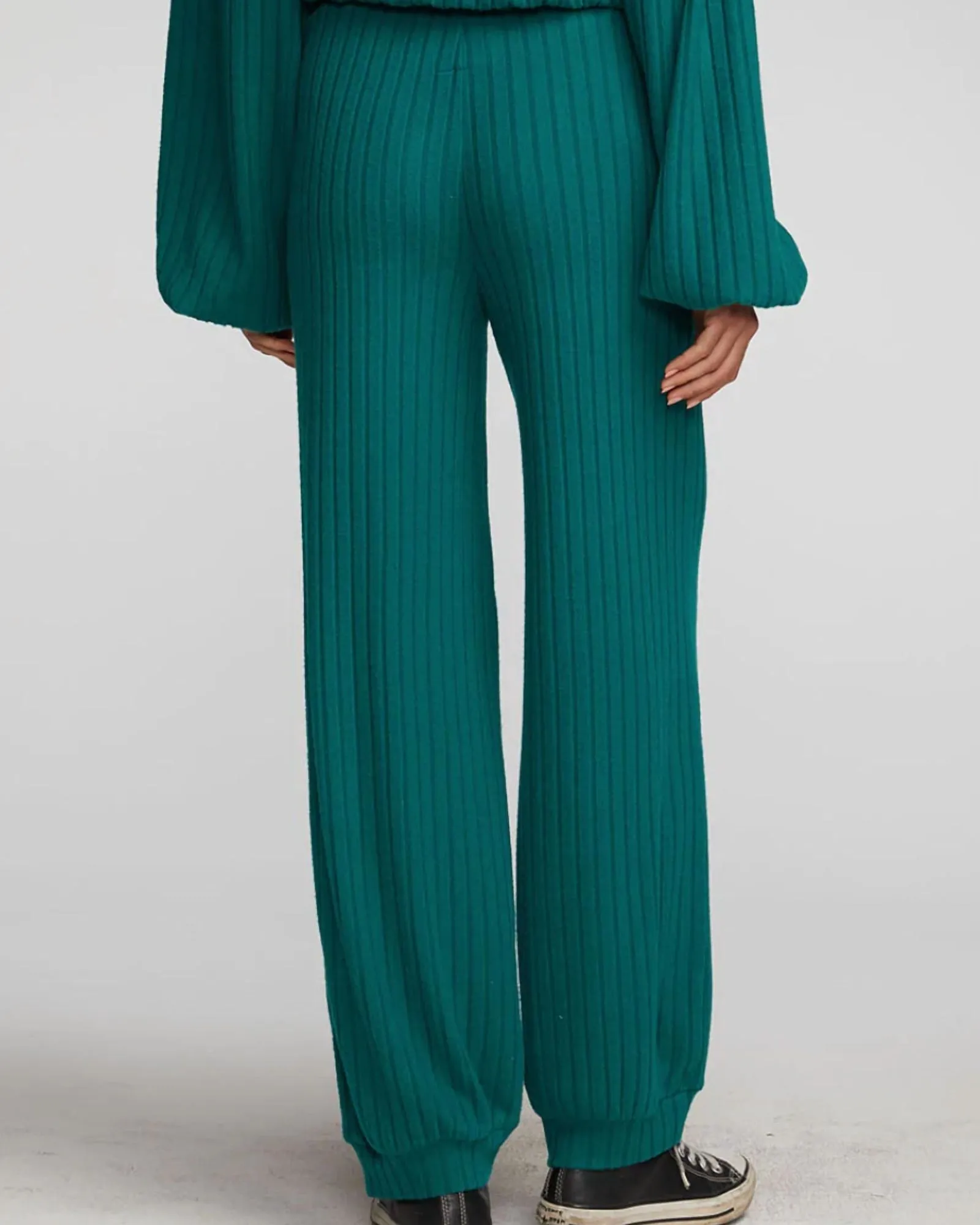 Ribbed Knit Blouson Hem Joggers in Emerald | Emerald