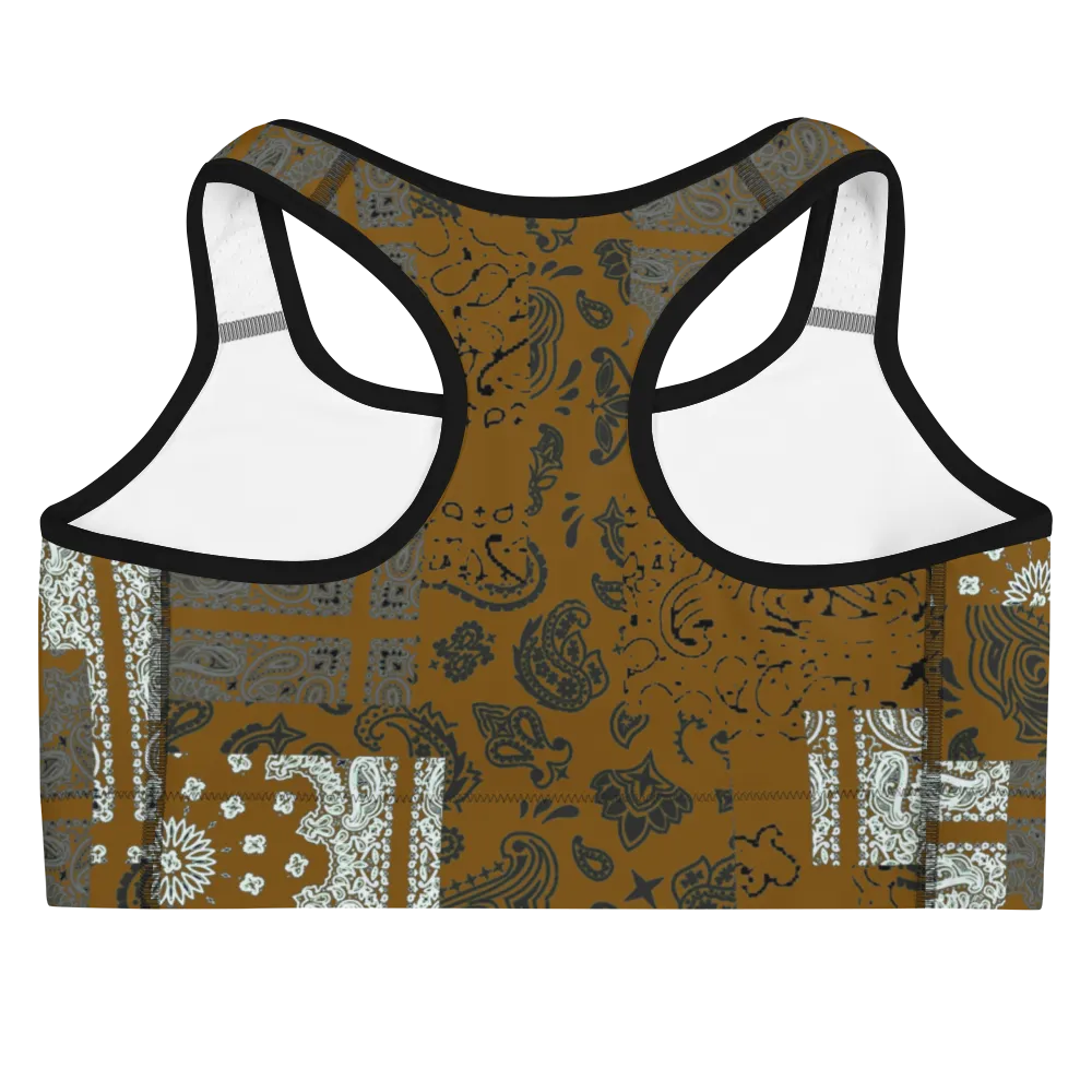 ROYAL ICONIC | Patchwork Bandana Flag Sports Bra Honey Mustard Gold