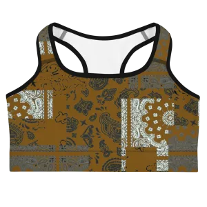 ROYAL ICONIC | Patchwork Bandana Flag Sports Bra Honey Mustard Gold