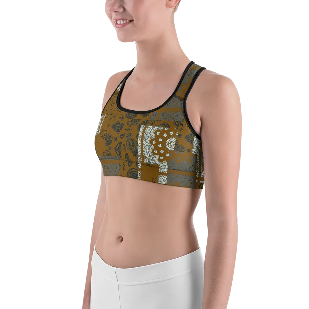 ROYAL ICONIC | Patchwork Bandana Flag Sports Bra Honey Mustard Gold