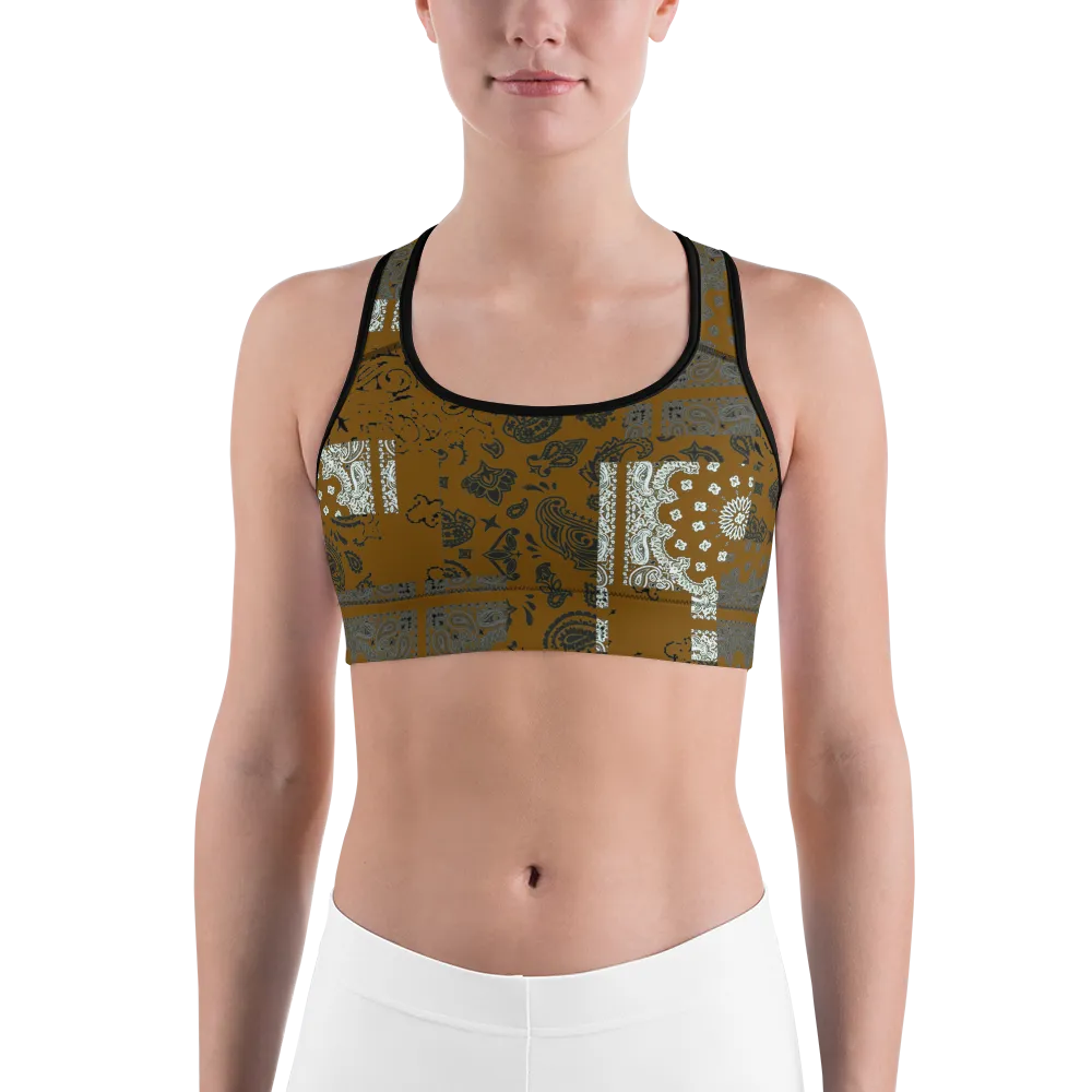 ROYAL ICONIC | Patchwork Bandana Flag Sports Bra Honey Mustard Gold