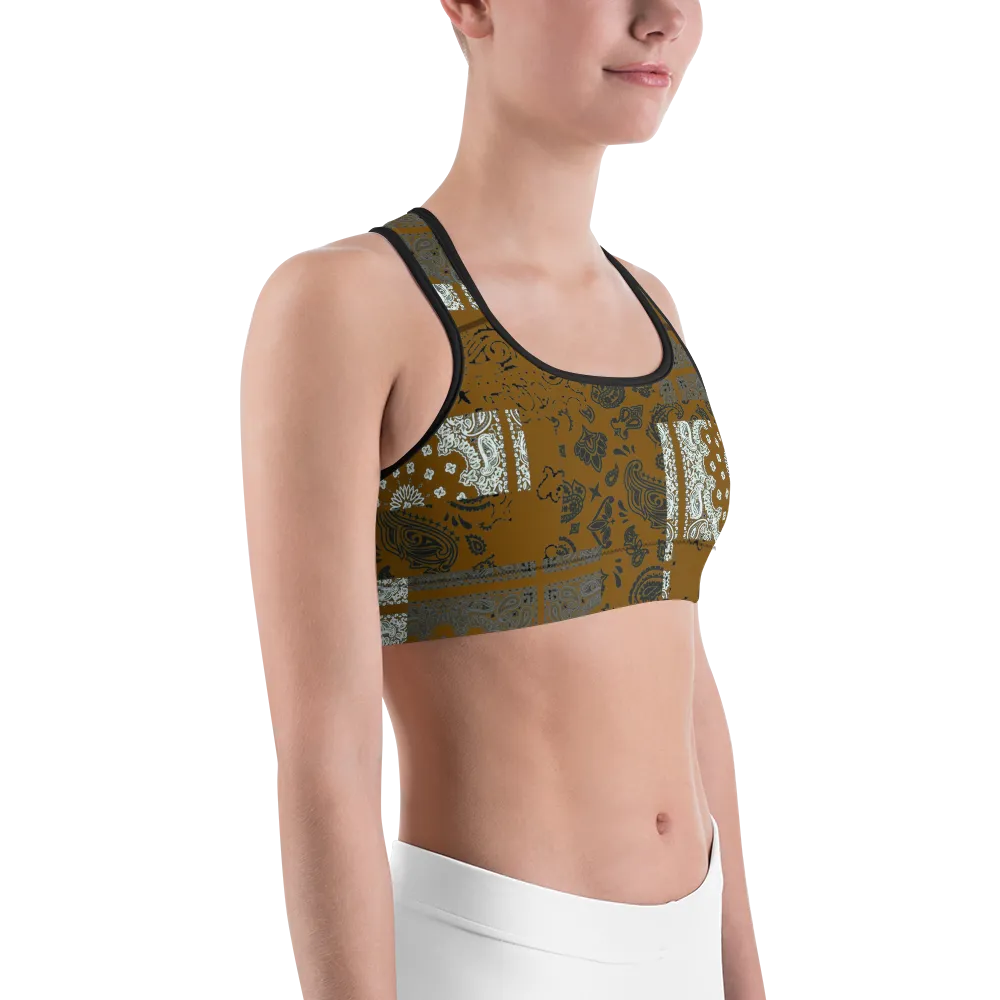 ROYAL ICONIC | Patchwork Bandana Flag Sports Bra Honey Mustard Gold