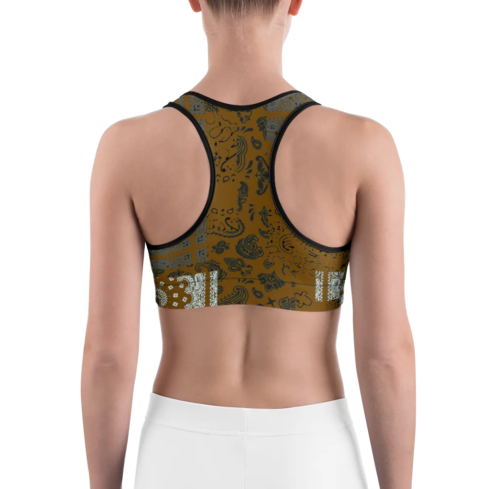 ROYAL ICONIC | Patchwork Bandana Flag Sports Bra Honey Mustard Gold