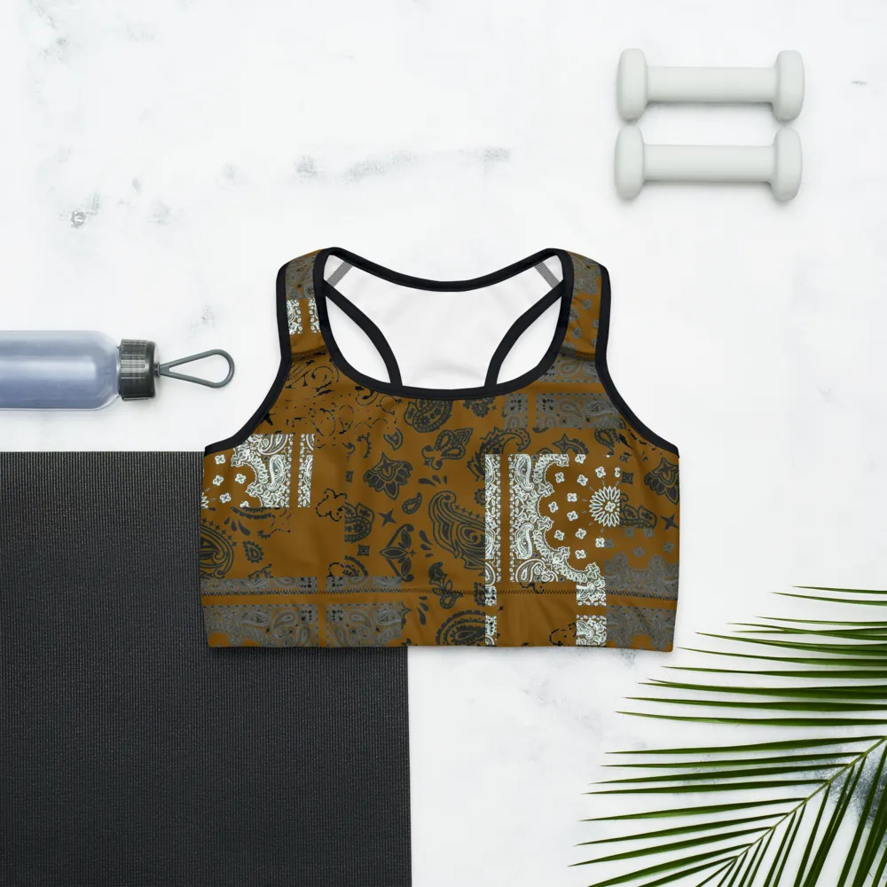 ROYAL ICONIC | Patchwork Bandana Flag Sports Bra Honey Mustard Gold