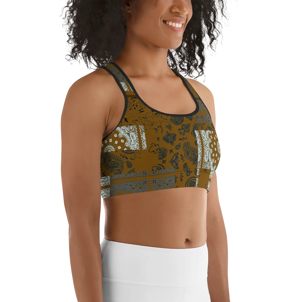 ROYAL ICONIC | Patchwork Bandana Flag Sports Bra Honey Mustard Gold