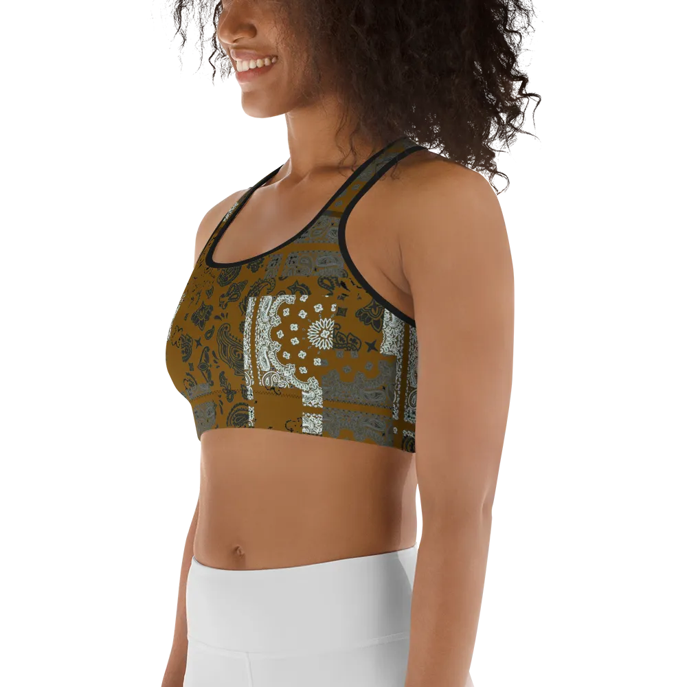 ROYAL ICONIC | Patchwork Bandana Flag Sports Bra Honey Mustard Gold