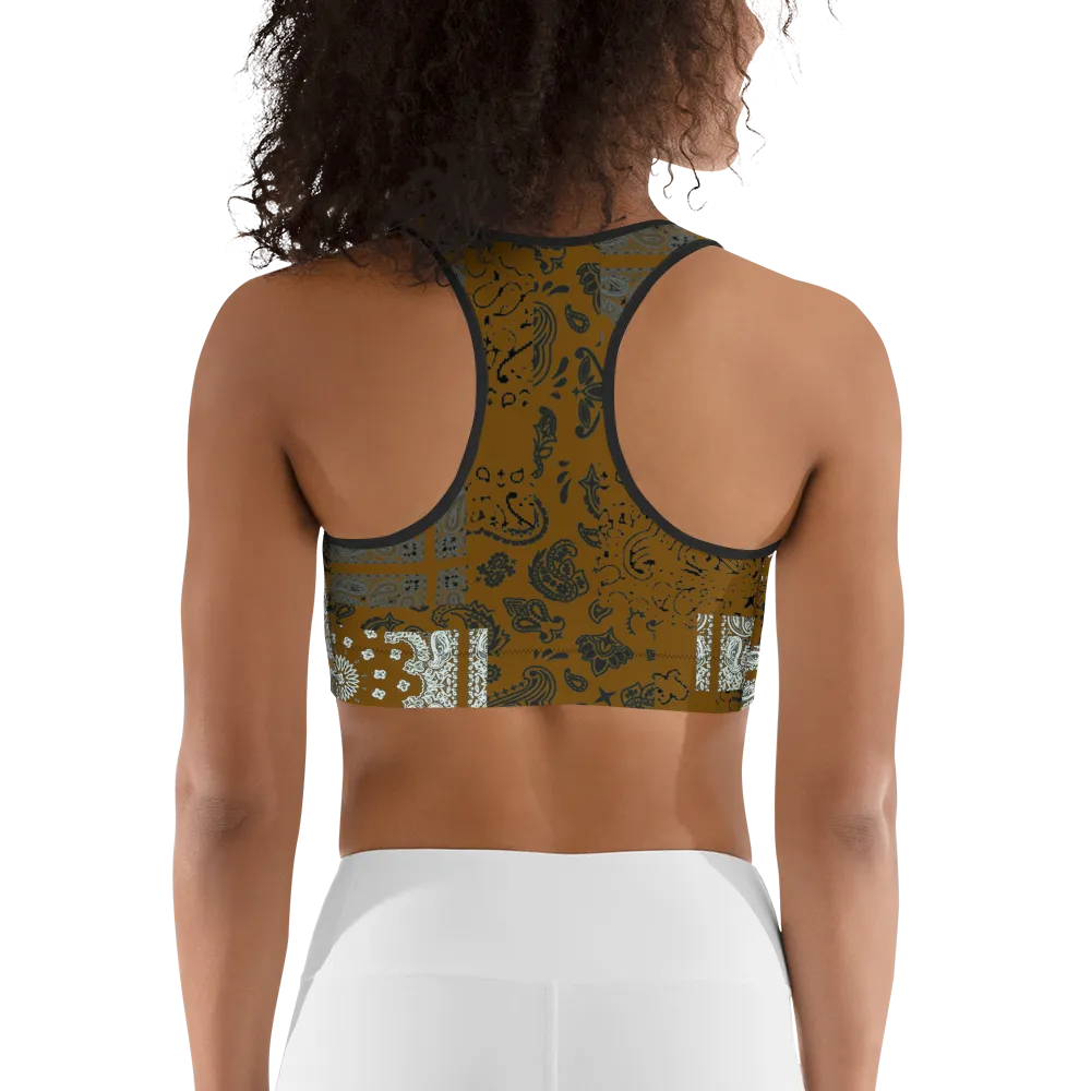 ROYAL ICONIC | Patchwork Bandana Flag Sports Bra Honey Mustard Gold