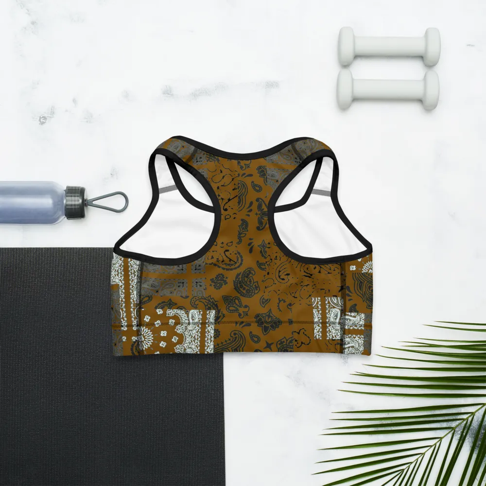 ROYAL ICONIC | Patchwork Bandana Flag Sports Bra Honey Mustard Gold