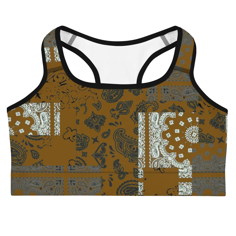 ROYAL ICONIC | Patchwork Bandana Flag Sports Bra Honey Mustard Gold